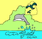 Dibujo Delfín y gaviota pintado por BERTA
