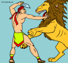 Dibujo Gladiador contra león pintado por leo