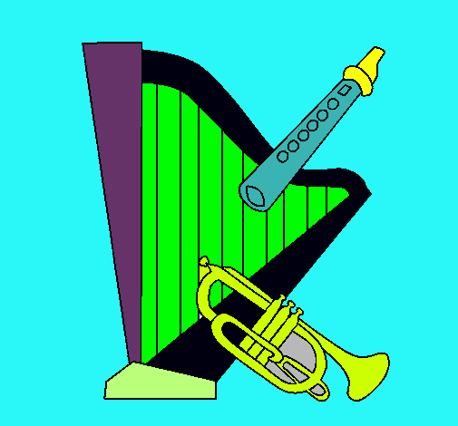 Arpa, flauta y trompeta
