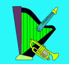 Dibujo Arpa, flauta y trompeta pintado por javier
