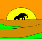 Dibujo Elefante en el amanecer pintado por h