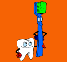Dibujo Muela y cepillo de dientes pintado por cata
