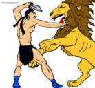 Dibujo Gladiador contra león pintado por guajiro