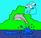 Dibujo Delfín y gaviota pintado por anita