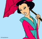 Dibujo Geisha con paraguas pintado por yaizayconchi