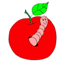 Dibujo Manzana con gusano pintado por karinitha