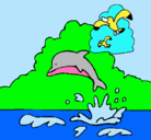 Dibujo Delfín y gaviota pintado por j0hanna