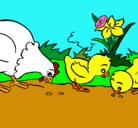 Dibujo Gallina y pollitos pintado por azucena