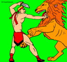 Dibujo Gladiador contra león pintado por nino