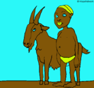 Dibujo Cabra y niño africano pintado por tana