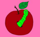 Dibujo Manzana con gusano pintado por kevin