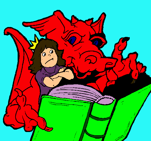Dragón, chica y libro