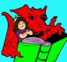 Dibujo Dragón, chica y libro pintado por karen