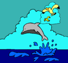 Dibujo Delfín y gaviota pintado por albiita