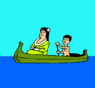 Dibujo Madre e hijo en canoa pintado por cristian