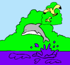 Dibujo Delfín y gaviota pintado por maria