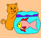 Dibujo Gato y pez pintado por agus