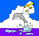 Dibujo Delfín y gaviota pintado por torreactivadadelucia