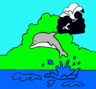 Dibujo Delfín y gaviota pintado por gaby