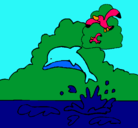 Dibujo Delfín y gaviota pintado por brisaiaelgonzalez