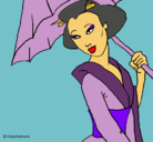 Dibujo Geisha con paraguas pintado por kitych
