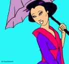 Dibujo Geisha con paraguas pintado por laura