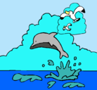 Dibujo Delfín y gaviota pintado por keyla