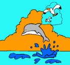 Dibujo Delfín y gaviota pintado por cony