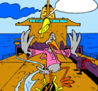 Dibujo Cigüeña en un barco pintado por rosa