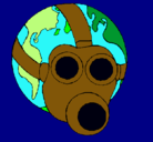 Dibujo Tierra con máscara de gas pintado por lorena