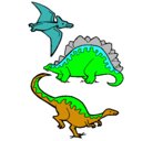Dibujo Tres clases de dinosaurios pintado por kim