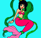 Dibujo Sirena con perlas pintado por mar