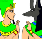 Dibujo Ramsés y Anubis pintado por deda