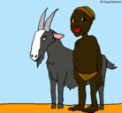 Dibujo Cabra y niño africano pintado por pablobuendia