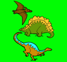 Dibujo Tres clases de dinosaurios pintado por almendra