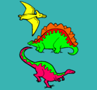 Dibujo Tres clases de dinosaurios pintado por ian