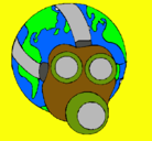 Dibujo Tierra con máscara de gas pintado por tierracontaminada