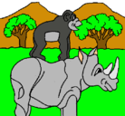 Dibujo Rinoceronte y mono pintado por diabla