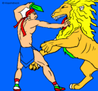 Dibujo Gladiador contra león pintado por EMMANUEL..