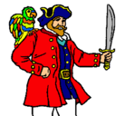 Dibujo Pirata con un loro pintado por corsario