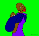 Dibujo Africana con pañuelo portabebé pintado por belen