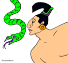 Dibujo Serpiente y guerrero pintado por melaniezanchesrobeles