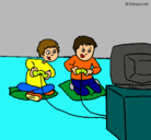 Dibujo Niños jugando pintado por videojuegos