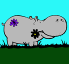 Dibujo Hipopótamo con flores pintado por anakarenm