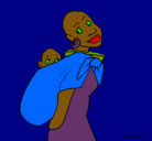 Dibujo Africana con pañuelo portabebé pintado por lupita12