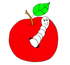 Dibujo Manzana con gusano pintado por paula