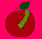 Dibujo Manzana con gusano pintado por rosa