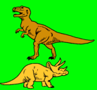 Dibujo Triceratops y tiranosaurios rex pintado por lesli