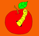 Dibujo Manzana con gusano pintado por 7