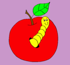 Dibujo Manzana con gusano pintado por Rosa